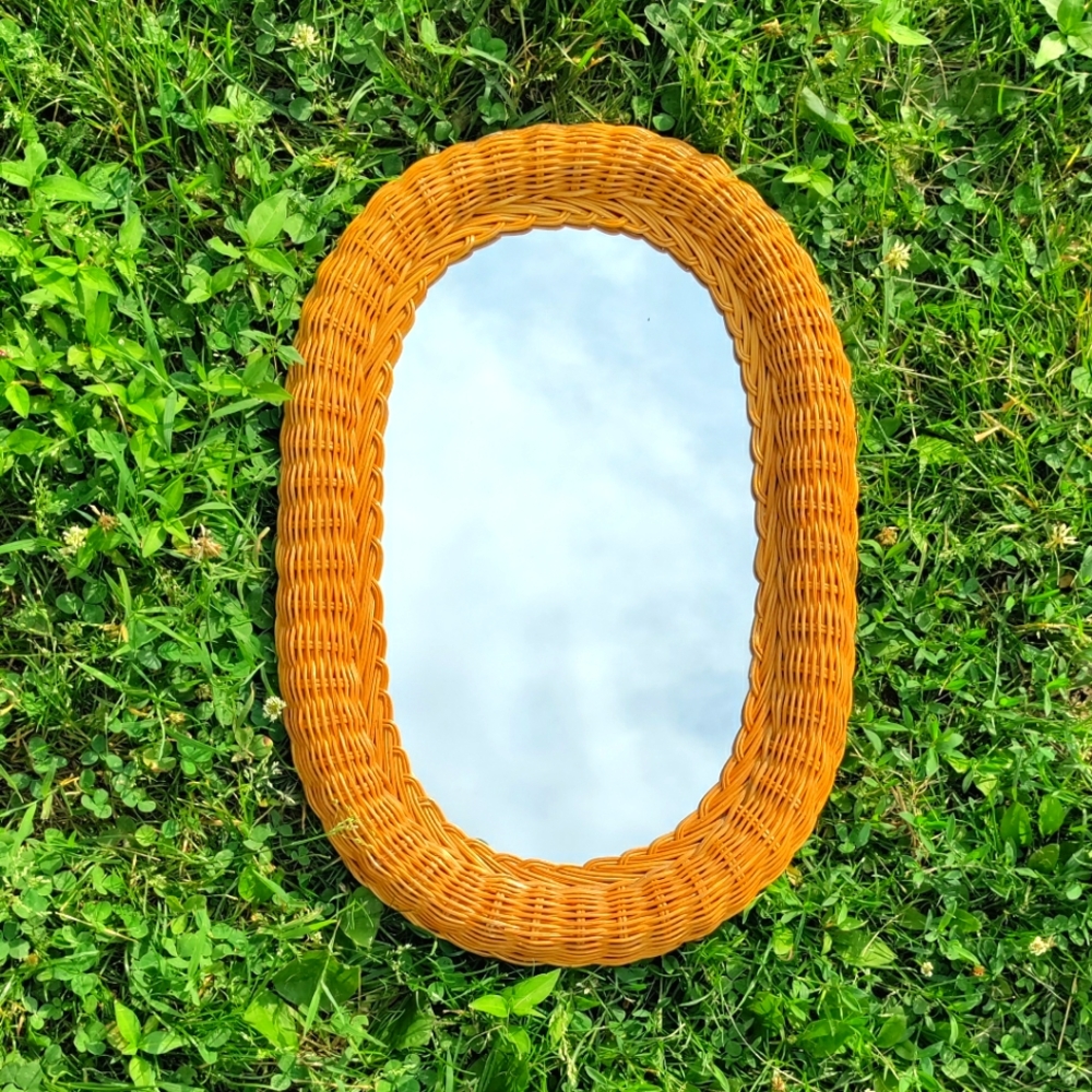 Vtg Rattan Mirror